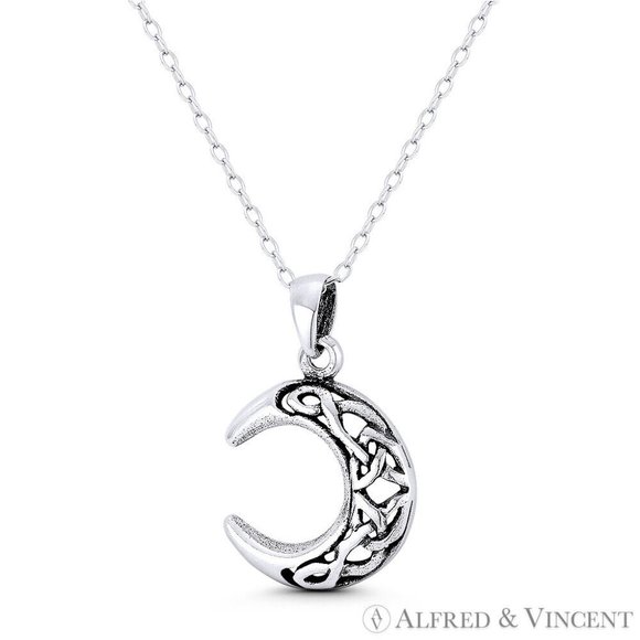 Crescent Moon & Trinity-Knot / Triquetra Celtic Charm in .925 Sterling Silver - Picture 1 of 1